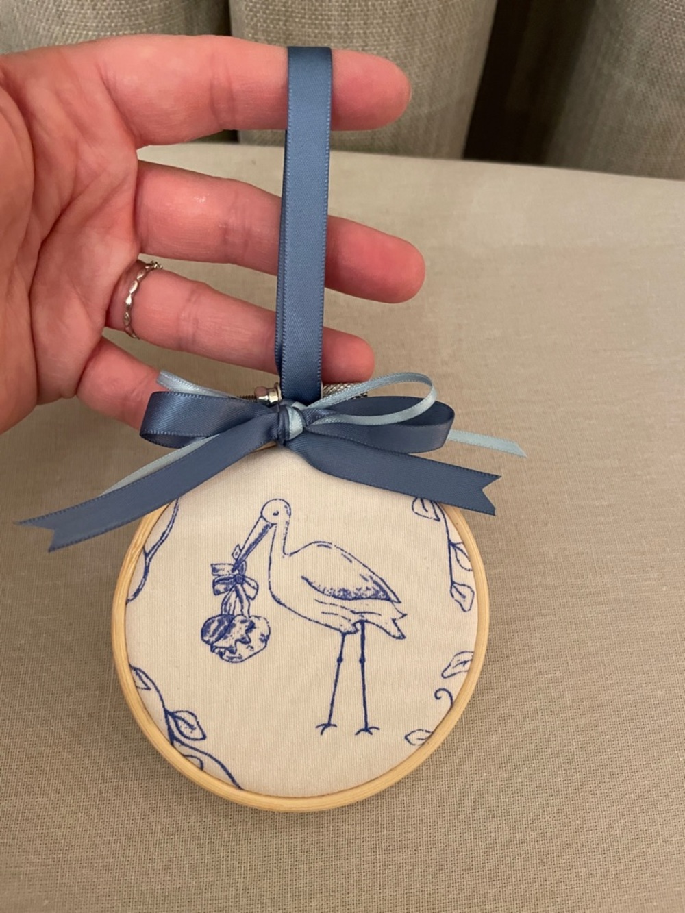 The Beaufort Bonnet Company handmade baby boy stork ornament